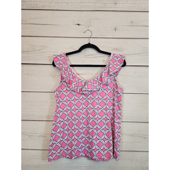 crown & ivy Tops - Crown & Ivy Women's Pink White Rope Print Ruffle Sleeveless Tank Top Size Medium